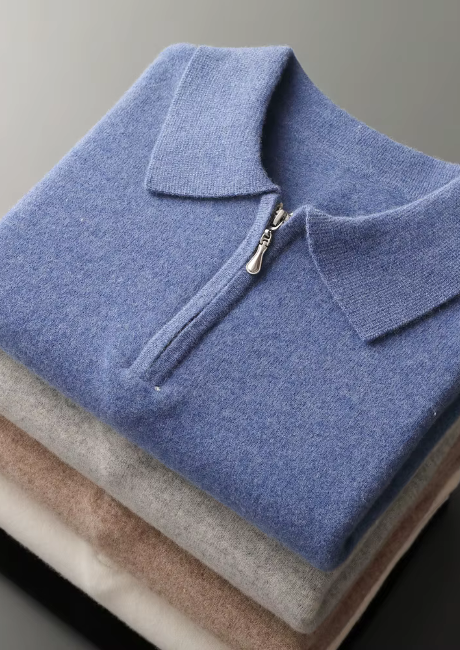 Wool Half Zip Polo Shirt for Men - Casual Lightweight Knit Top