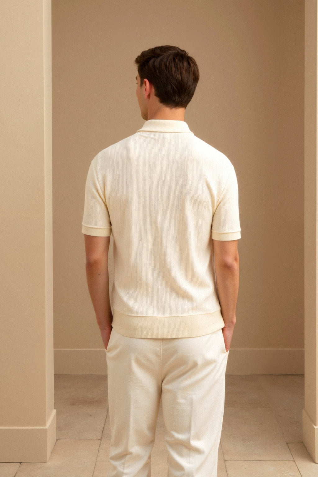 Wool Polo T-Shirt with Textured Structure for Casual Wear