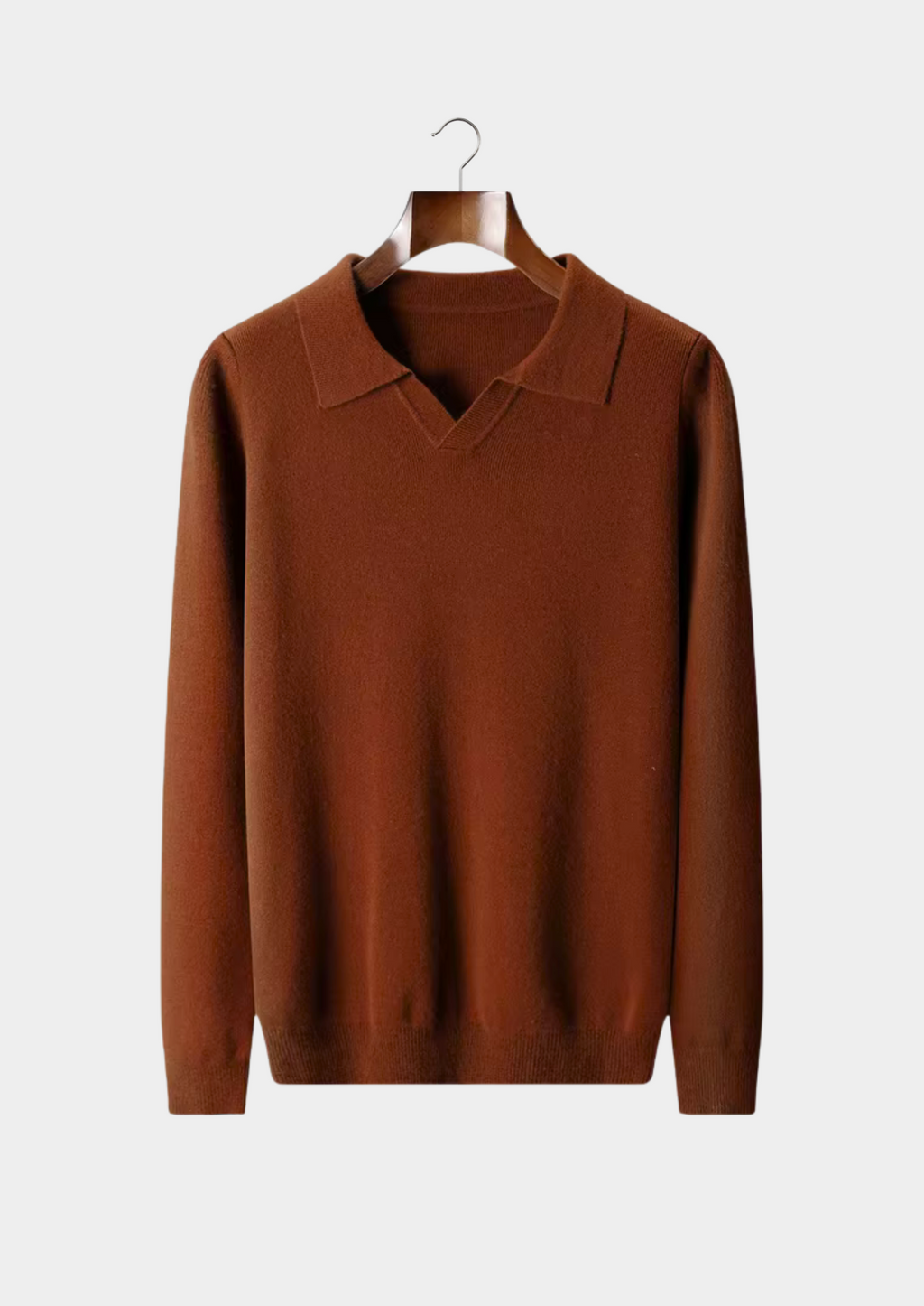 Wool Ribbed Buttonless Polo Shirt for Casual Wear and Layering