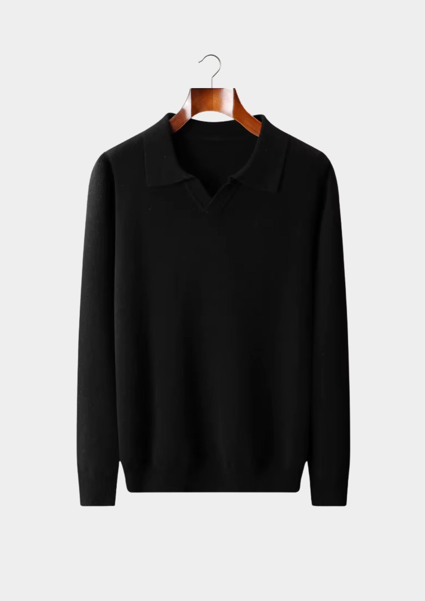 Wool Ribbed Buttonless Polo Shirt for Casual Wear and Layering