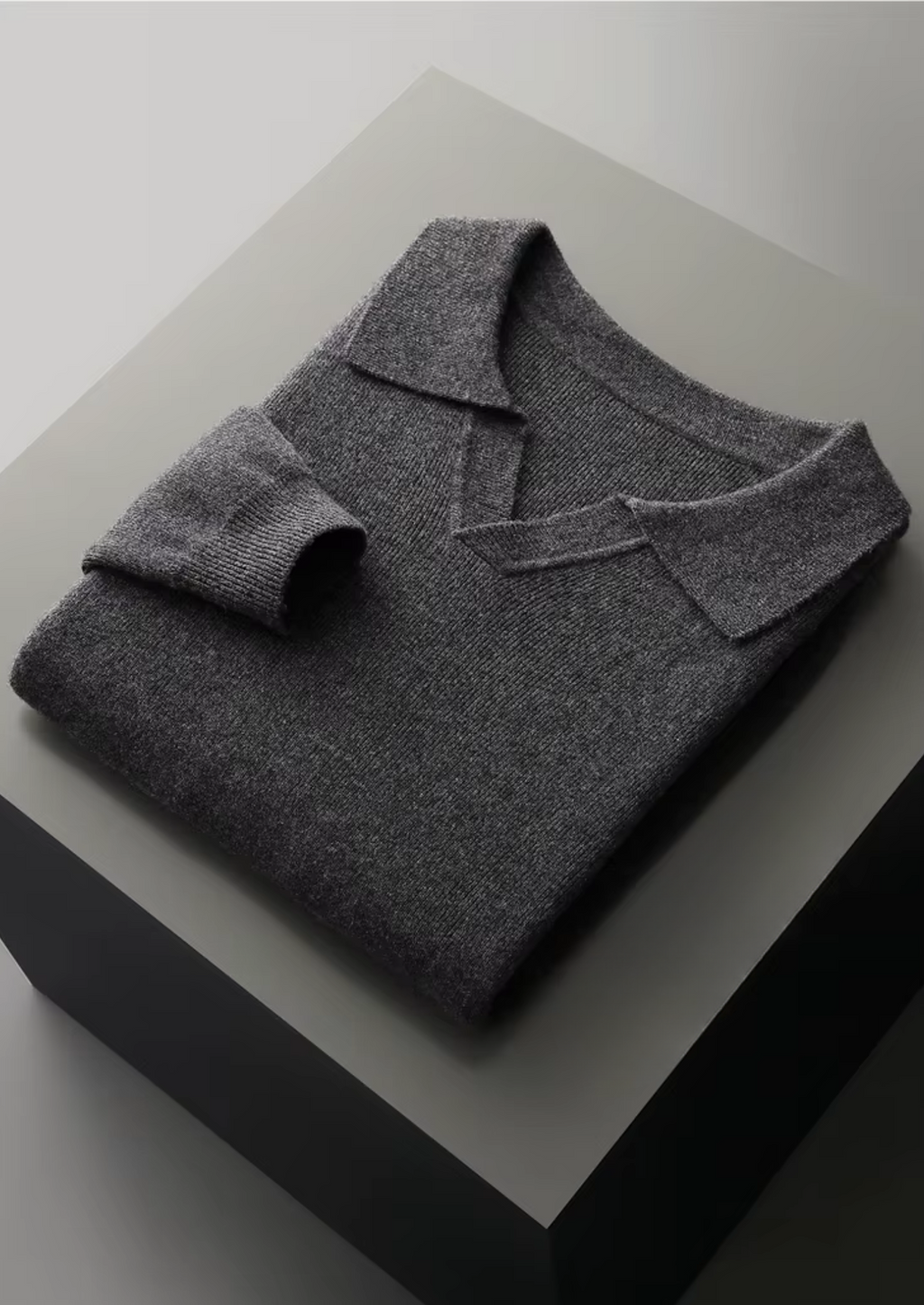 Wool Ribbed Buttonless Polo Shirt for Casual Wear and Layering