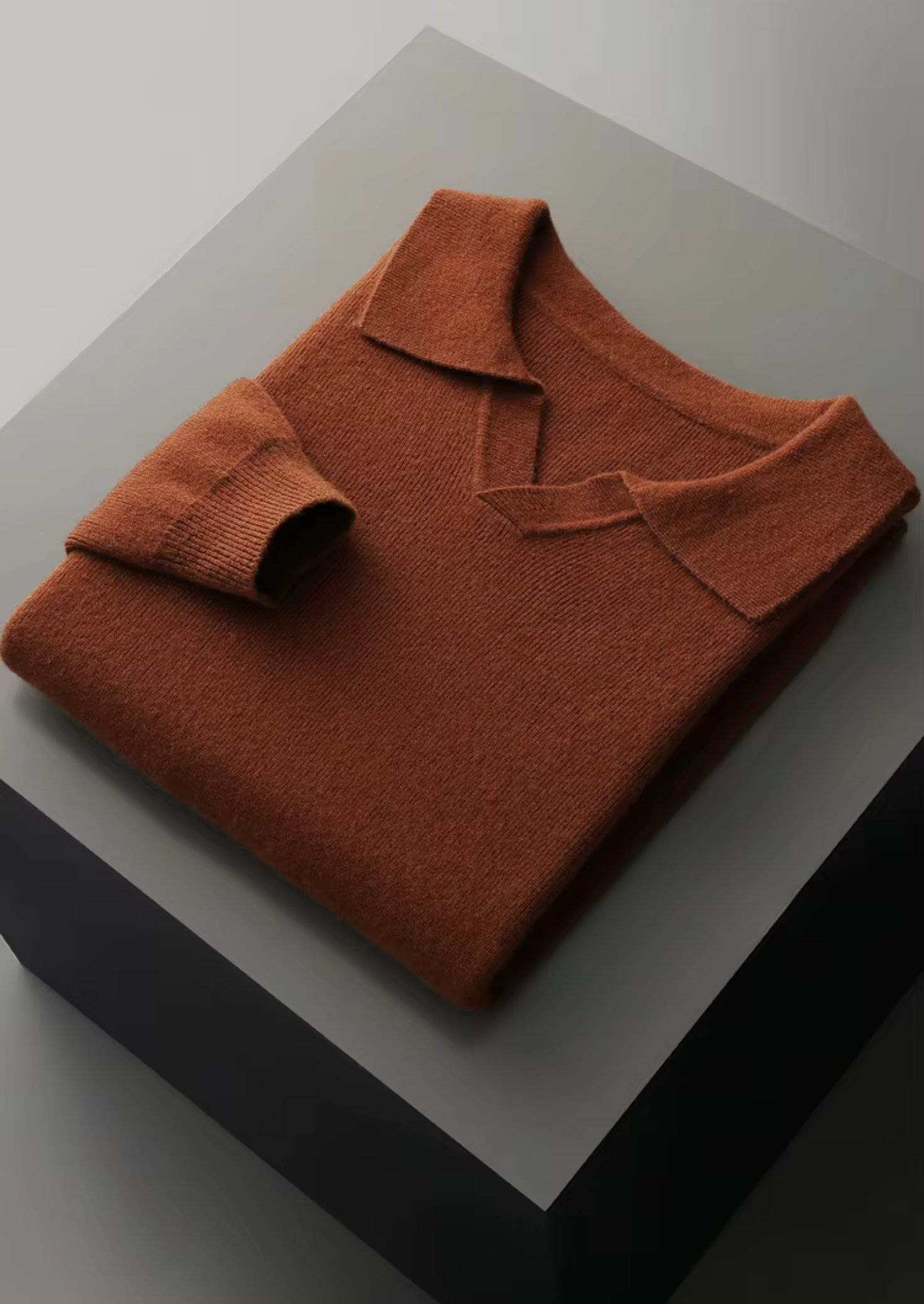 Wool Ribbed Buttonless Polo Shirt for Casual Wear and Layering