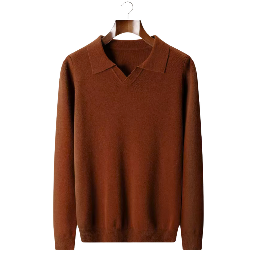 Wool Ribbed Buttonless Polo Shirt for Casual Wear and Layering